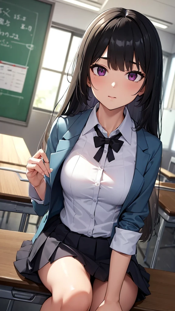 (masterpiece,up to date, anomalies :1.2),1 Girl,Black school uniform,classroom,