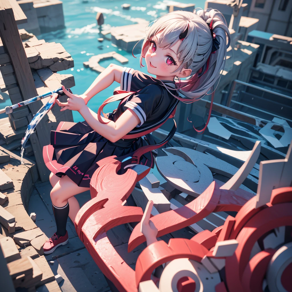  painting a ponytail 、Girl in a skirt,  cute 3d rendering,  cute detailed digital art, mini  cute girl,  cute digital painting, 3d rendering stylized,  cute digital art,  cute rendering 3d anime girl, small curvy loli,  cute! C4D,  a single character full body ,  standing on a white base 