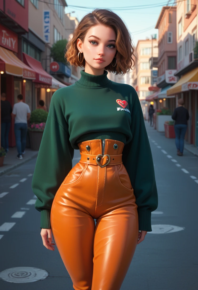 (((Very sexy)) woman in the (((most revealig urban clothes))). ((((very tiny waist)))). (((very wide hips)))