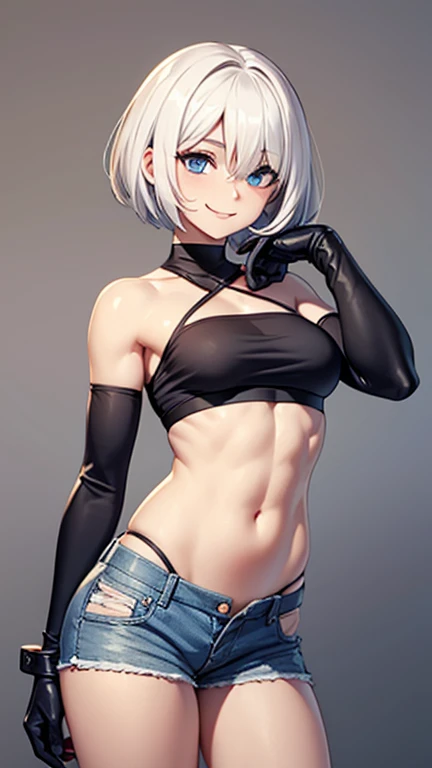 AkiyamaYukari,Takeda Saori,
One Woman,
(Silver Hair:1.5),
(Short Hair,)Bobcut,
Late 30s,Natural skin texture,Narrow waist,Thin type,
(White Skin:1.9),low length,Japanese Girl,,
Black Eyes,Small breasts,Belly button,
((((Black cleavage-revealing shirt)))),
(((Jersey pants))),
((V-shaped bikini pants)),
(Black corset:1.1),
((ID photo:1.8,Plain background:1.6,Capture your subject from the front)),
expression(Straight face),upright posture,
Natural depiction,
Beautiful depiction,
Shiny eyes,
Healthy Body,
Natural hairstyle,
Natural body contours,
Natural facial contours,
(Five fingers)Absolute depiction,Symmetrical fingers,
Two arms,
Two legs,
Sharp eyelid depiction,
Symmetrical eyes,Symmetrical eyes,
Keep the subject in the center,Expand the upper body,
Beautiful image quality,
Delicate shades,
4K,Very detailed,
Delicate light adjustment,
Delicate contour drawing,
