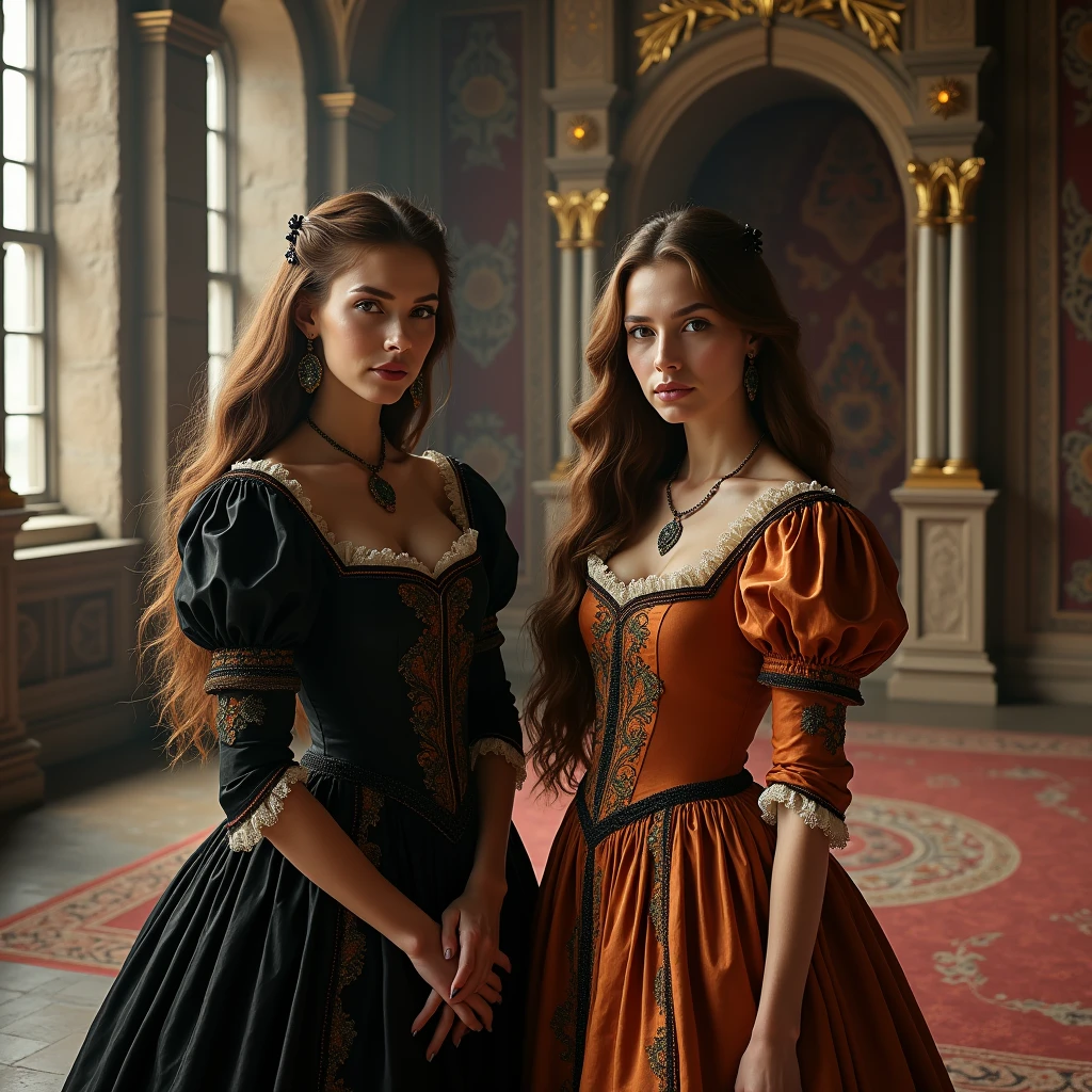 Hay una mujer de pie junto a una mujer con un vestido,(((NSFW))), Magali Villeneuve y Monet, romantic storybook fantasy, Fairytale fantasy, molestar, Rococo style dress, Elegante cosplay glamuroso, guapo, cuentos, parodia, Plano amplio del libro de cuentos :: Disco duro, Estilo de libro de cuentos, fantasy fairytale story, romance novel cover, Rococo Queen