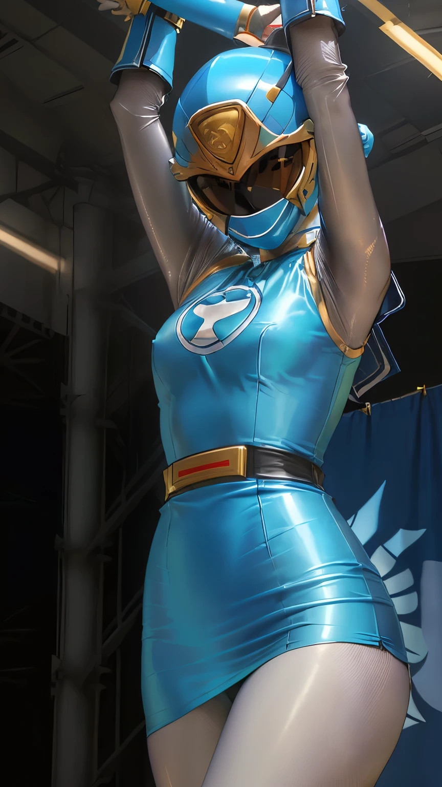in a blue dress is taking a photo, Arafe wearing a kudouko-style latex costume , Spirit medium, Tracer in a tight dress, Asian women in Star Trek, cute girl wearing a tank suit, wearing a blue cheongsam , wearing a plastic blue dress , Light blue neoprene suit , Public relations cosplay, Metallic Cyan Bodysuit