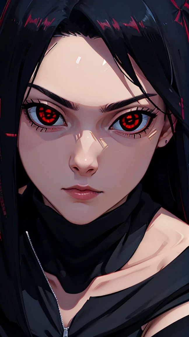 demonic third eye, masterpiece, best quality, 1girl, solo, colored sclera, red eyes, black sclera,