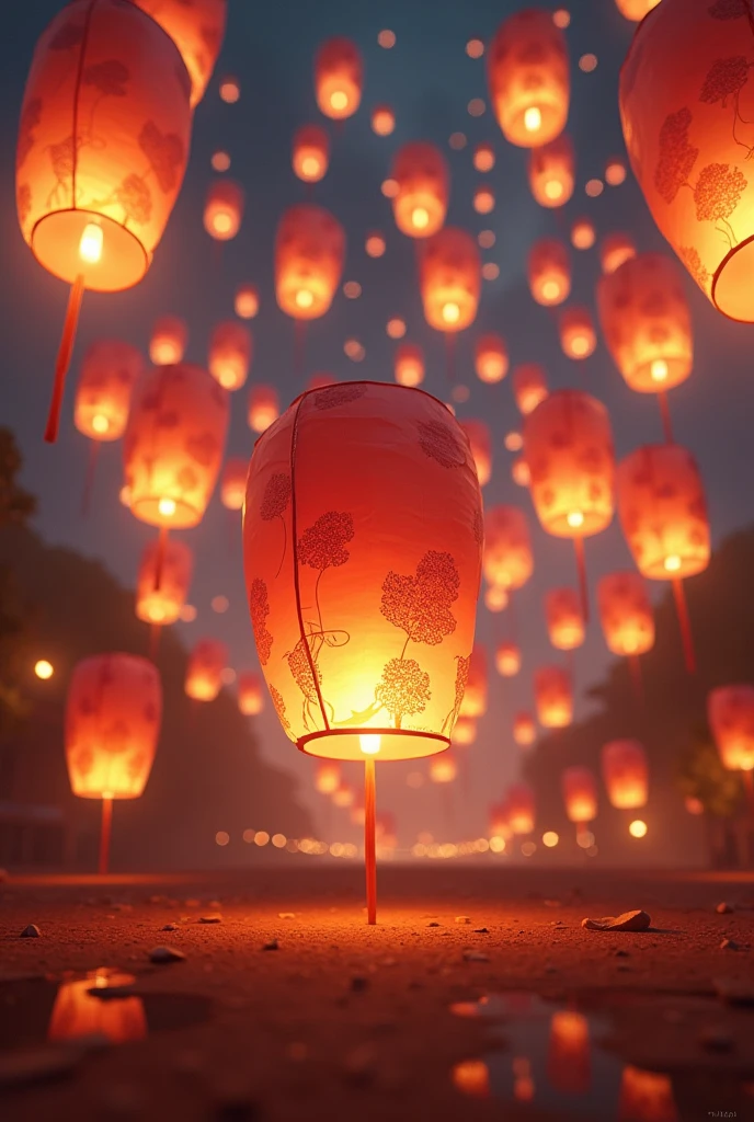 ((masterpiece, highest quality, Highest image quality, High resolution, photorealistic, Raw photo, Extremely detailed CG unified 8k wallpaper)), Floating Lanterns, view from below, 