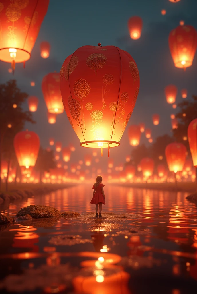 ((masterpiece, highest quality, Highest image quality, High resolution, photorealistic, Raw photo, Extremely detailed CG unified 8k wallpaper)), Floating Lanterns, view from below, 