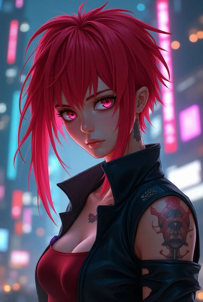 The most beautiful and attractive naked girl with no pants and no shirt, rainbow hair, yellow eyes, highly detailed ninja equipment, thousands of tattoos and piercings, detailed background, excellent masterpiece, high quality, high quality