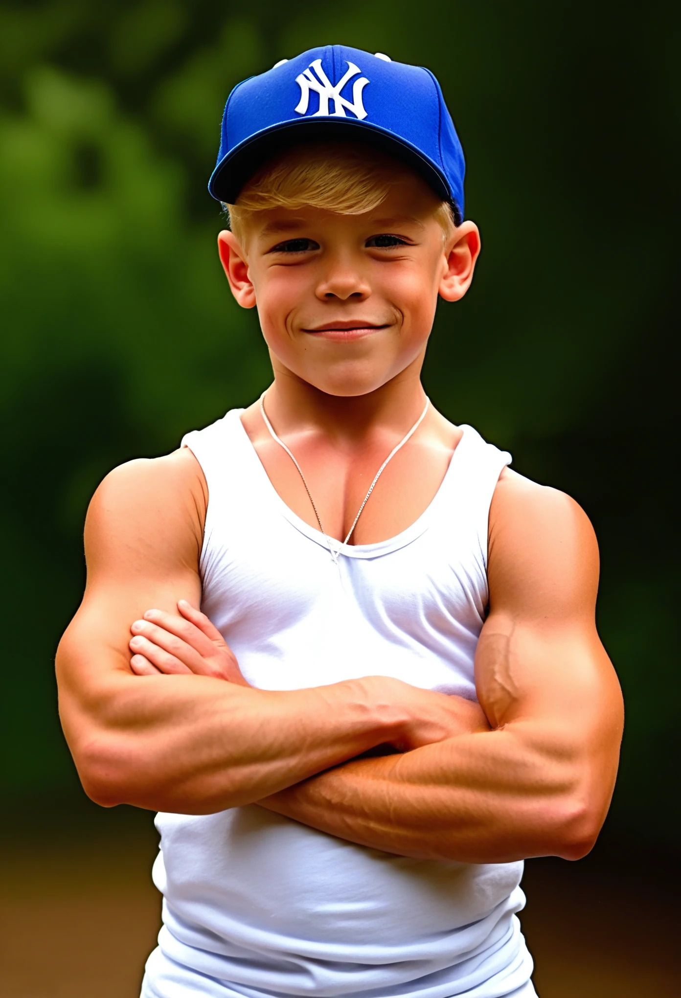 A photo of a super dumb young ************* male teenager bodybuilder face idiot expression super muscular blonde redhead handsome roided giant muscles youngsters tight biceps armpits flexing giant ever muscles (massive erect cock hard penis ejaculating pissing)+ pale tattooed baseball cap smirk **ddler
