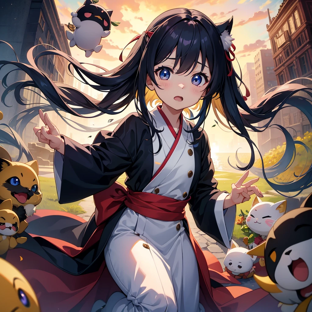 masterpiece, highest quality, (highest quality、masterpiece、High resolution、detailed)、(1 girl), (anime style penguin、Otter、Cat、raccoon dog)、(A girl is cherry blossom viewing with cute animals)、 shape, OK, abstract、pop、bright atmosphere、cute、beautiful anime