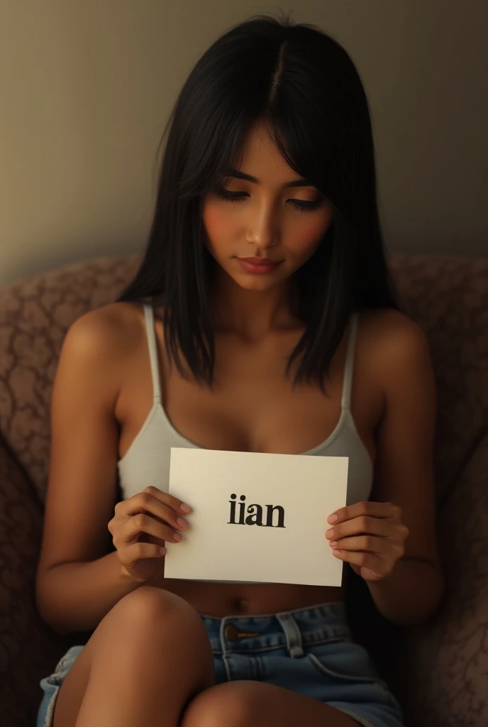 Hold a paper, paper-Written "Suresh", Nude girl, on bed