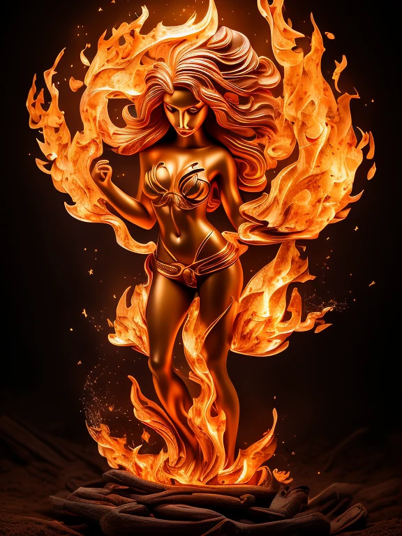 a close up of a woman with a long hair blowing in the wind, woman made of black flames, her body made of flames, (full body:1.3),amazing digital art, hair made of fire, flames surround her, alena aemani digital art, intricate overlay flames imagery, smoke effects, fire and smoke, stunning digital art, digital art picture, airbrush digital art,mono tone, side viewer, big breasts , nude