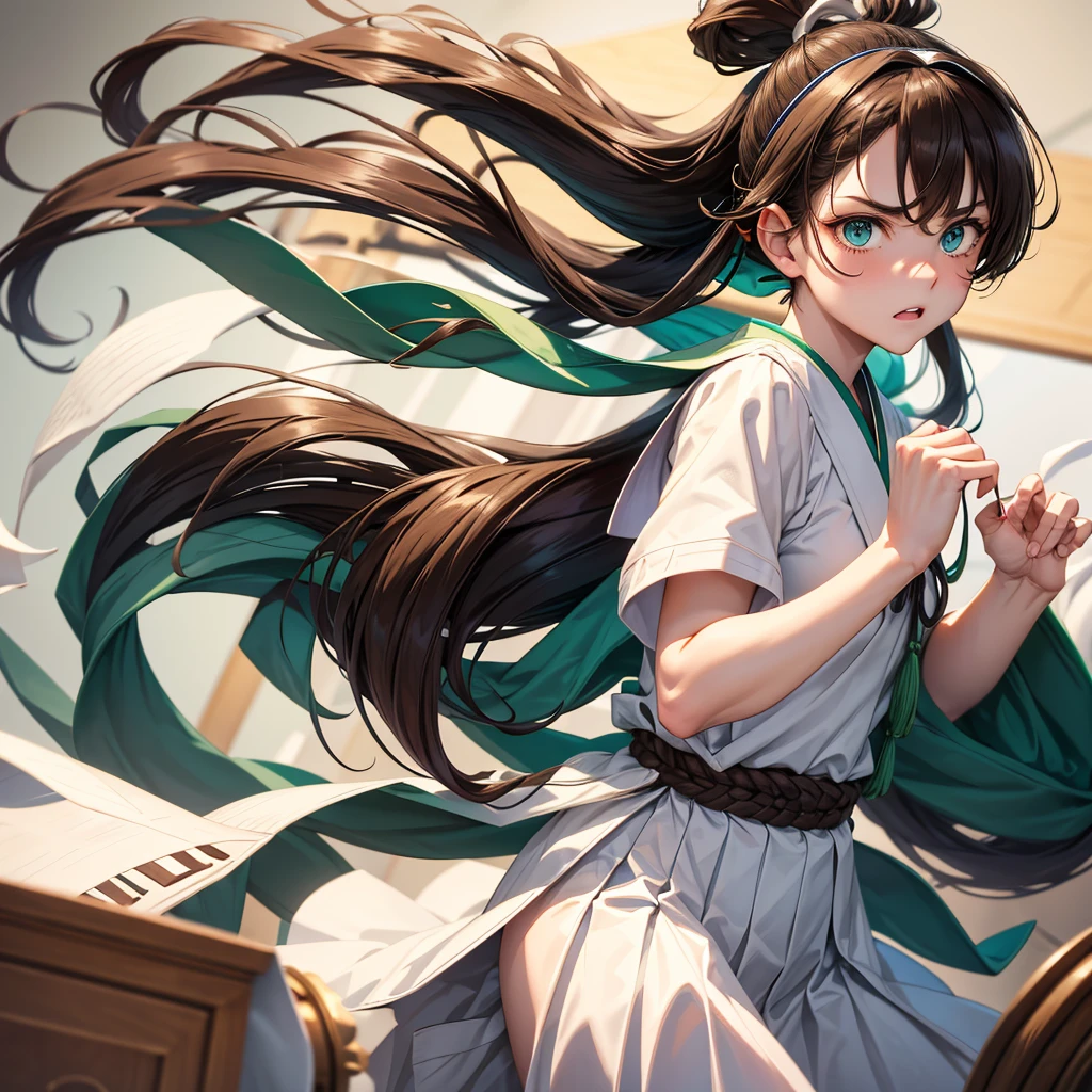 (original photo, best quality), (Practical, Photo Practical: 1.3), best quality, Very detailed, masterpiece, Ultra Detail, illustration, 1 girl, Dynamic Angle, World masterpiece Theater, messy_long_hair, best quality, Very detailed CG unified 8K wallpaper, ink, Astonishing, Movie Lighting, lens_Flare, Full body image: 1.2, Dunhuang_style, flight: 1.2