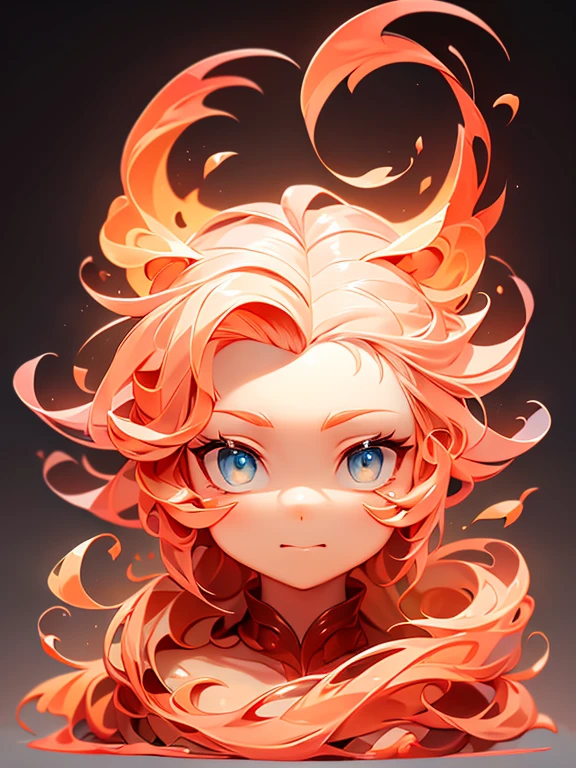 eye with a vibrant orange-hued iris, reflecting a flaming atmosphere with Japanese script