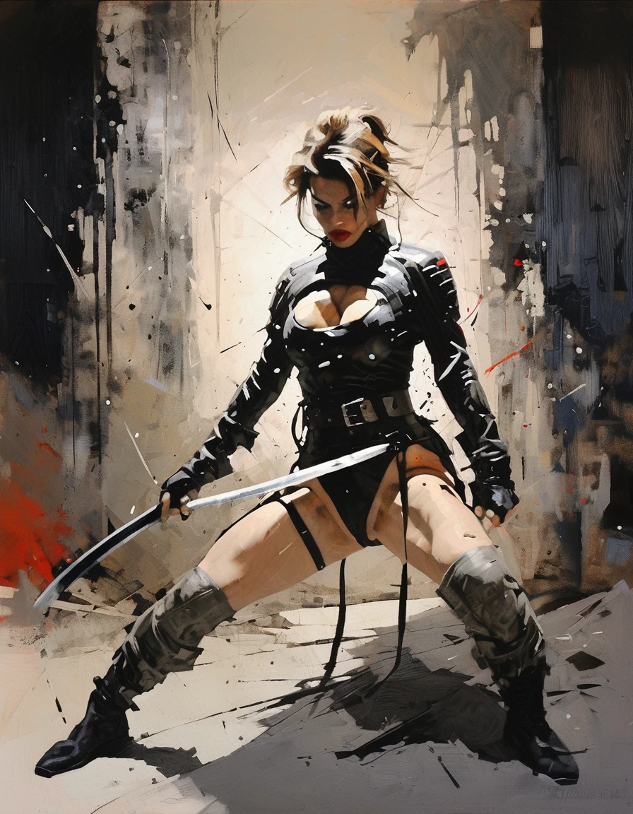 full body shot of a woman  holding metal rod around neck, wearing leather mittens,wearing gambeson Pencil skirt, barren jungle in the background,   <lora:BondageYokeFrontMetalV1:0.9>, concrete block room with ,light rays, volumetric lighting, dust in air, washed out,metal bars on the windows,bdsm,dungeon,leather, bare thighs, brightly lit,clinical,clear skin, oil pastel painting , moody grey colors , gritty, style of Malika Favre, detailed skin, pores, wrinkles, hard eyes, soft lighting, realistic,