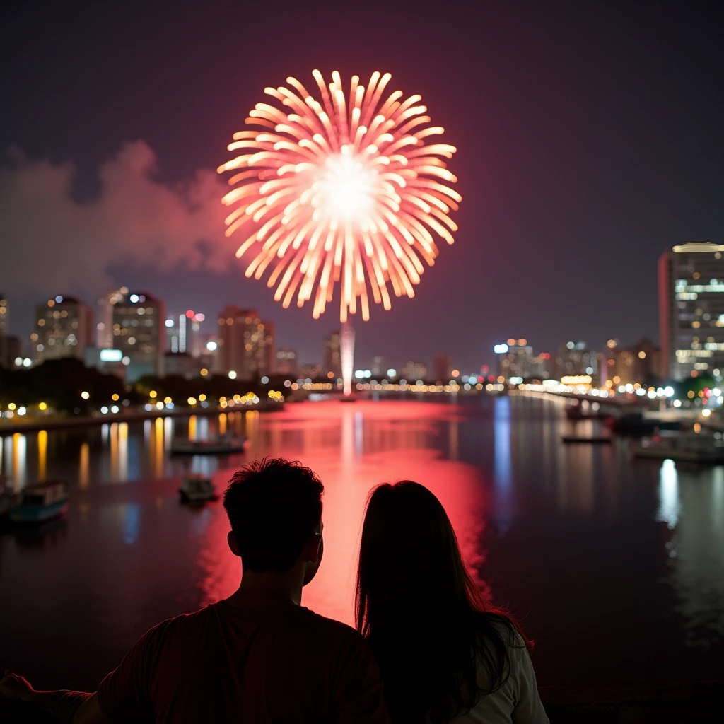 冬of季節に，new year，(couple:1.2)，街of夜景，(building:1.3)，(brightly lit)，lights，星空of川，gorgeous colors，wonderland，咲き誇る花of香り，pFisner摄影师，高品質of広角レンズ，Capture moments and details，角度と焦点of調整，sturdy tripod，Remote controller，of安定性と鮮明さ，お祝いofお祝い，(Tokyo, of，Skyscraper:1.2)，Vivid and colorful colors，gorgeous shape，おとぎ話ofシーン 花火が咲く，Beautiful fireworks in the night sky，stunning and spectacular)，celebrate holidays together，お祭りof雰囲気，feeling happy，街ofお祝いof思い出を作りましょう，（super high saturation:1.5，最高of画質，8K，khd，master piece:1.2，super detailed，realistically，ofように写実的な:1.Fisner，Bright colors，super khd，工作室lights，Ultra-fine painting，have a clear focus，物理ベースofレンダリング，very detailed explanation）