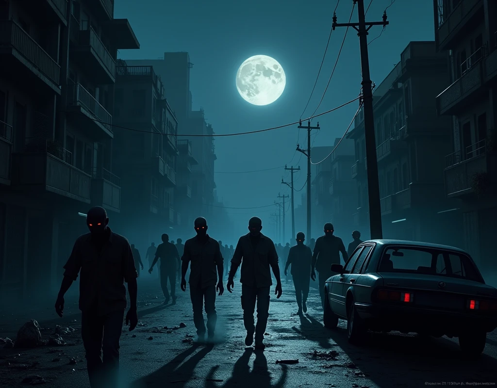 Crowd of people standing at night, crowds of people praying, diante de umaimagem aterrorizante, o sol coberto por um planeta, people panicking, photo taken at night. apocalyptic atmosphere, muita neblina e poeira, imagem realista unreal engine 5.