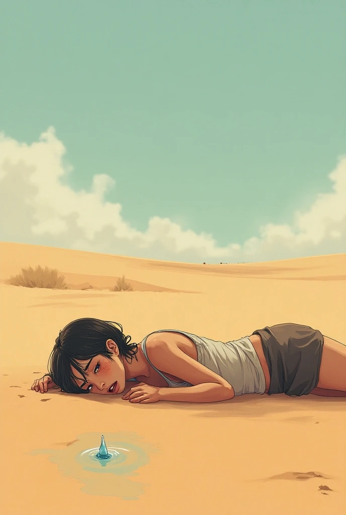 Masterpiece , best quality , Masterpiece , best quality , 1 woman , brown skin , Embossed , long black hair , be unconscious , black bikini , abdomen , big breasts , Long legs , Barefoot , Lie down on the floor... , spread your legs , desert