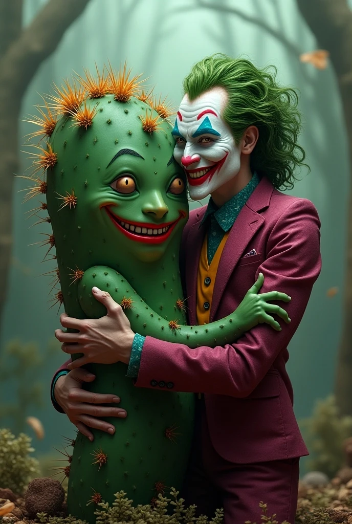 The image of two people in a gym.
A very cynical and manipulative veteran boss with an iguan face and his lackey with clown features and short hair.
The lackey is putting makeup on the boss.