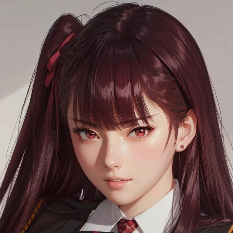  There is a woman with long hair who wears a suit and tie., Hyperrealistic schoolgirl, a Hyperrealistic schoolgirl, Realistic young anime girl , anime realism style,  realistic anime art style ,  Realistic anime art style , realistic anime 3D style, portrait of an anime girl,  artwork in the style of Guweiz , Detailed portrait of an anime girl,  Amazing anime face portrait , without rings