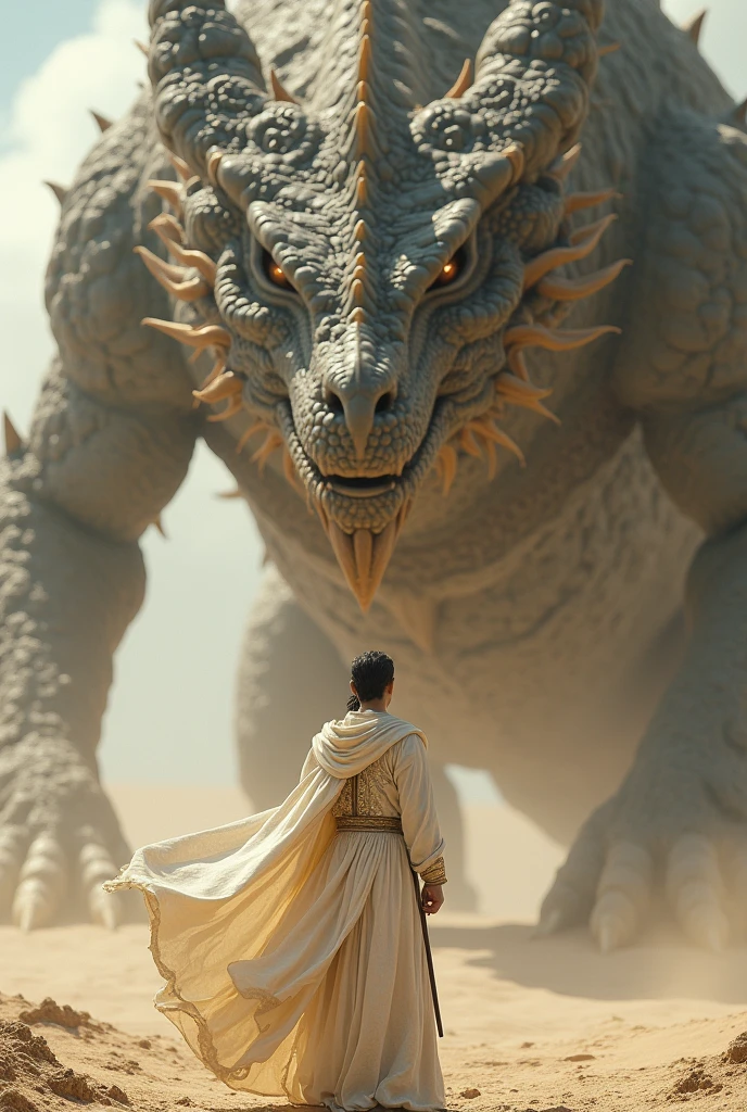 A golden legendary dragon with a collar and the word hon written on its chest facing forward with a soldier in its manes
