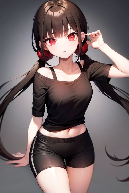 absurdres, 8k, 4k, masterpiece, hyper extreme detailed:1.2), solo, 1girl, front view, perfect face, 1girl, portrait, expressive eyes, looking at viewer, solo, green eyes, standing, mature female, pale, long black hair, casual wear, adult, looking forward, front view, confident, cautious, rational, wind, swept bangs, mature body, tomboy, adult, black nails, black shorts, jacket, baseball cap, shoulder strap, suspenders, ayuzawa_misaki. maid, adult, medium bust, long hair, long black hair, graphic t-shirt, half body, cowboy shot, bedroom background, bondage, bound, restrained, shibari, gagged,