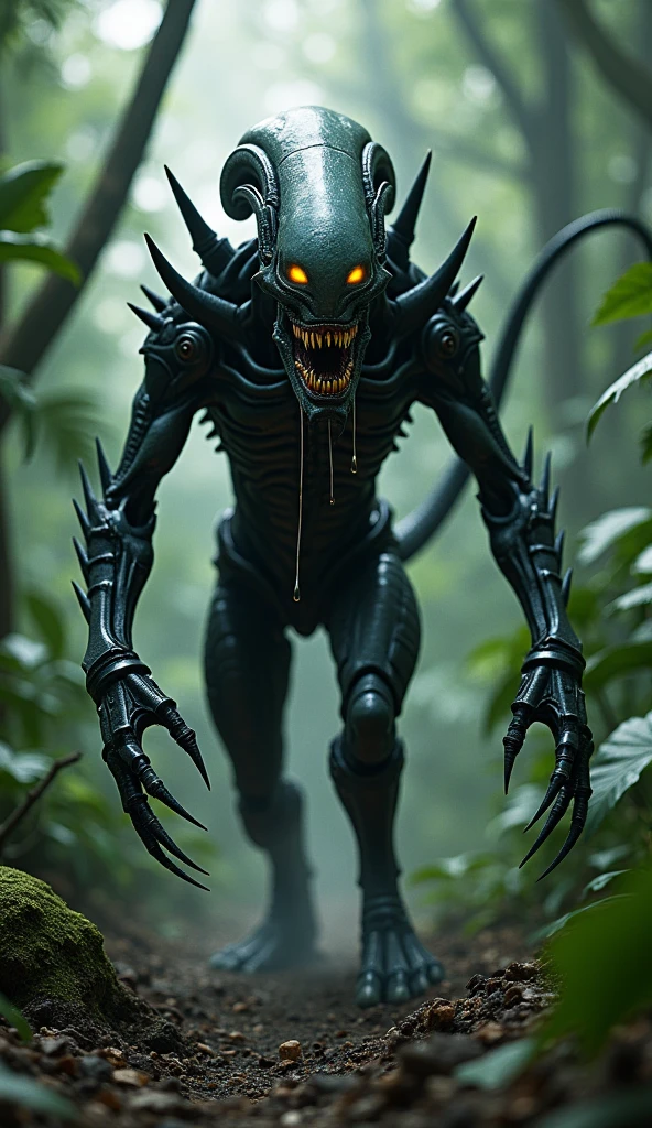 Character inspired by a praying mantis with black and white eyes, long antennae on his head with fronts that look like sharp dives, legs, a muscular body of a black praying mantis, palps mixed with yellow and grayish for his body and a dangerous fighter side that has a body that stands like a real person and arms that are sharp