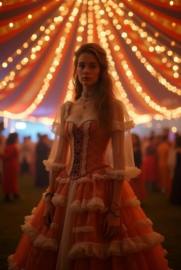 Sadie Sink, topless, oktoberfest, Ultra-detailliert, ultra realistisch, Detaillierter Hintergrund, Sitzen im Karussell, Full body, open legs,