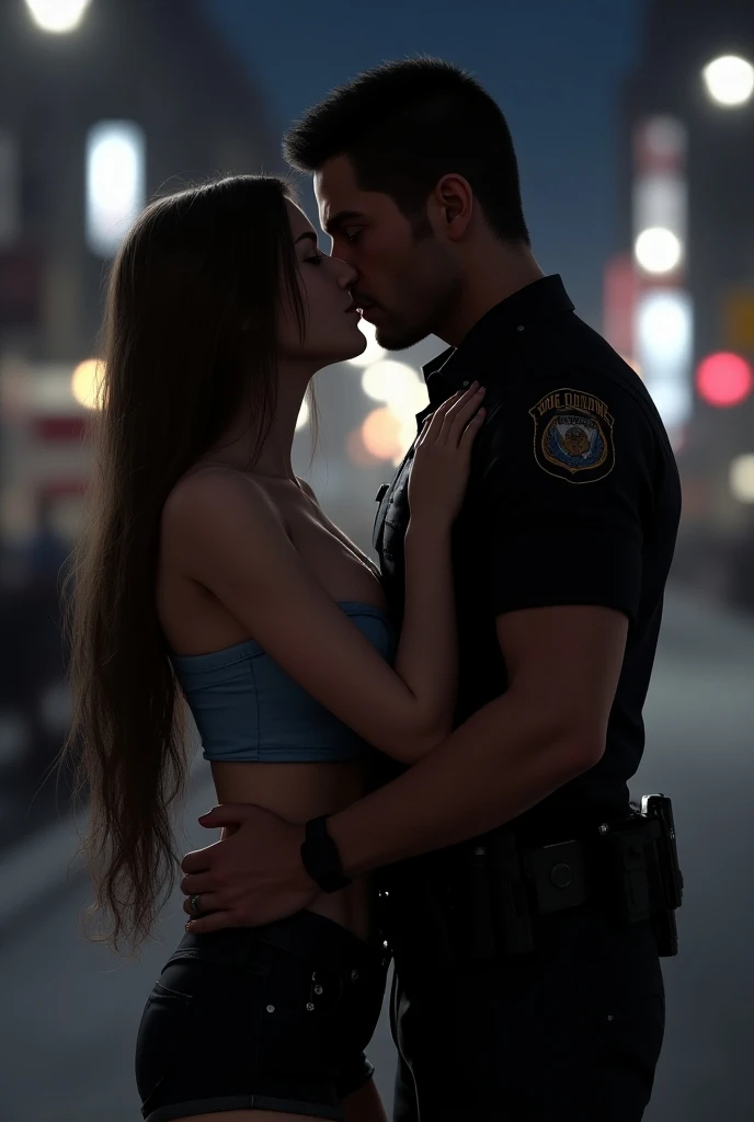 white male, fatter, hair blonde, short red beard, Heartbroken with tears in my eyes because your girlfriend, left with a strong and handsome policeman in the background, your ex-girlfriend blonde, thin and short with the handsome and strong policeman.