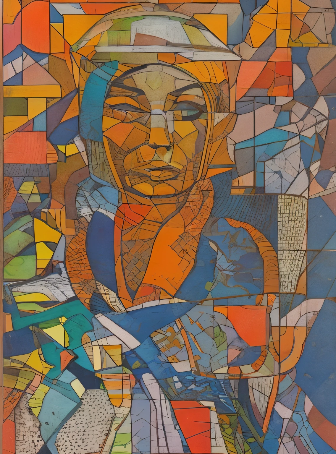 Contemporary art, 1970s comic,Self-portrait of Joan Maro, geometrical pattern, Cubism, surrealism, minimalism, 8k, best quality, super detail