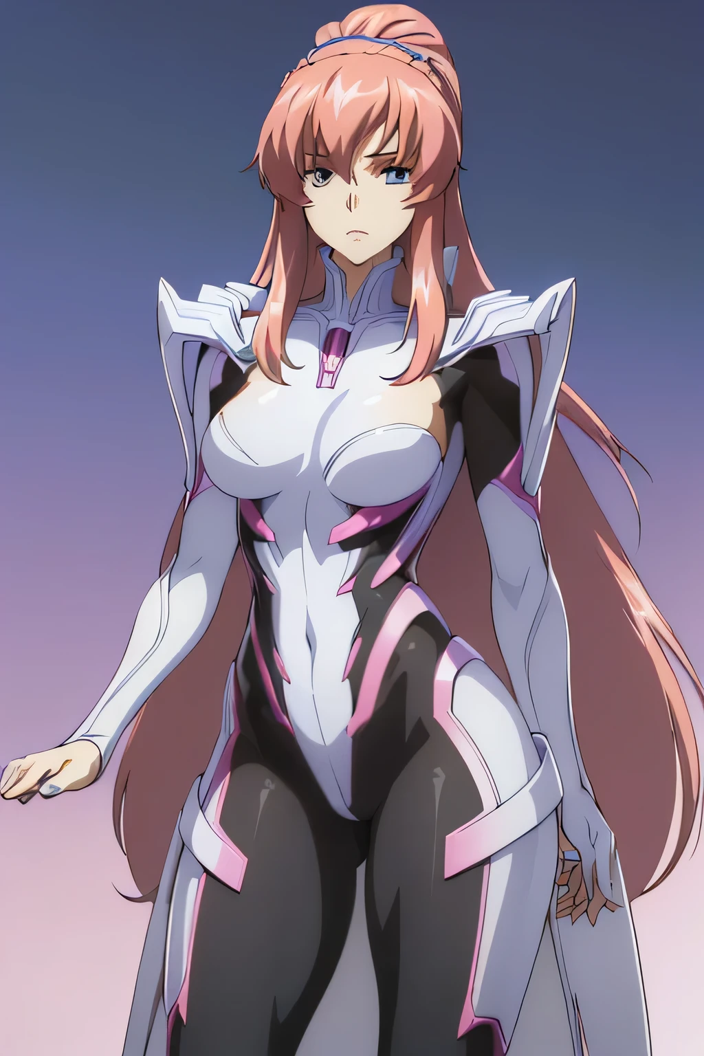 (((Best quality))),((Ultra-detailed)(((Best quality))), ((Ultra-detailed)), ((illustration)), ((Disheveled hair)), ((frilld)), (1 girl),(Solo), 1 girl ,closed_mouth, gradient, gradient_background, grey_background, hand_on_hip, looking_at_viewer, solo, standing, rating:safe, blue_hair, long_hair, tightsuit, battle_garment, technology, blue eyes,pink hair, ,
break masterpiece ,8k unity wallpaper,anime key visual,highest quality, High resolution, (shape:0.8),anime coloring,highly detailed face, detailed eyes,growing eyes,shiny skin,fine skin,white skin,dense skin,detailed hair,highly detailed legs,perfect lighting, Detailed CG, (perfect hands, perfect anatomy),High resolution,(Detailed wear ),slender limbs, delicate curves, dainty hands,figure:0.8,