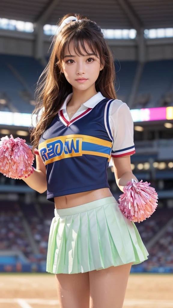 8k, ultrarealistic, ray tracing, unparalleled masterpiece, ultra realistic 8k CG, perfect artwork, ((perfect female figure)), 1girl, narrow waist, seductive posture, sexy pose, alluring, clean, beautiful face, pure face, pale skin, divine goddess, intricate detail, charismatic, charming, alluring, erotic, seductive, divine, clean, prestige, supreme, apex, paramount, goddess, delicate pattern, queen, supernatural, phenomenal, fabulous, marvelous, stupendous, terrific, extremely detailed face, super idol face,((an extremely delicate and beautiful)), (ulzzang-6500:0.7), blond hair, solo, (cheerleader, miniskirt, pink uniform:1.4),(nsfw:1.4)