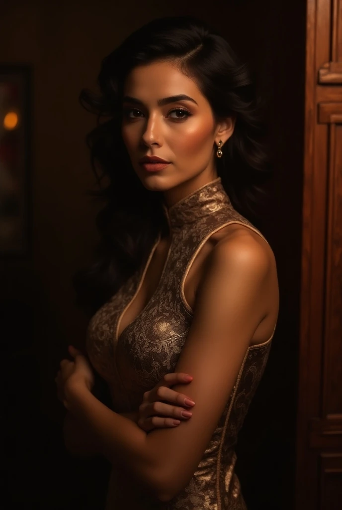 Thamanna bhatia in high neck full dress, dark room, photoshoot, pin up hair style