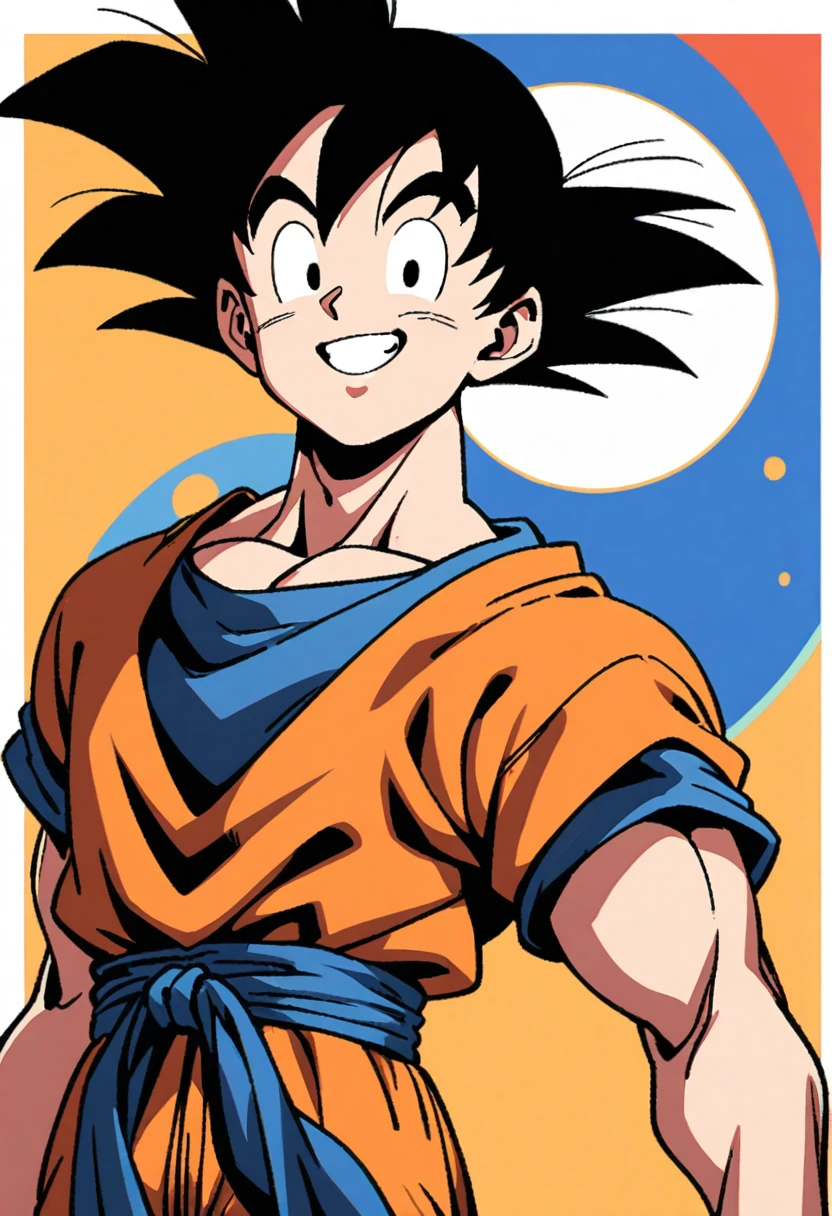 Create Goku smiling,  waist-length image 