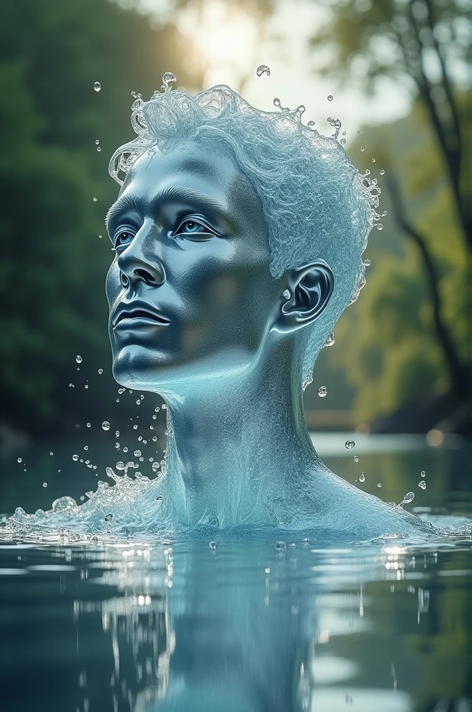 Man made of water with a water drop head sucking the PENIS PENIS of a jetski