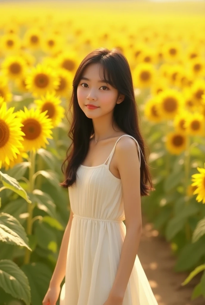 8K、 beautiful girl、A dark-haired、detailed beautiful faces、very short pants, A field of sunflowers
、Very strong wind、decolletage、Sit on the buttocks