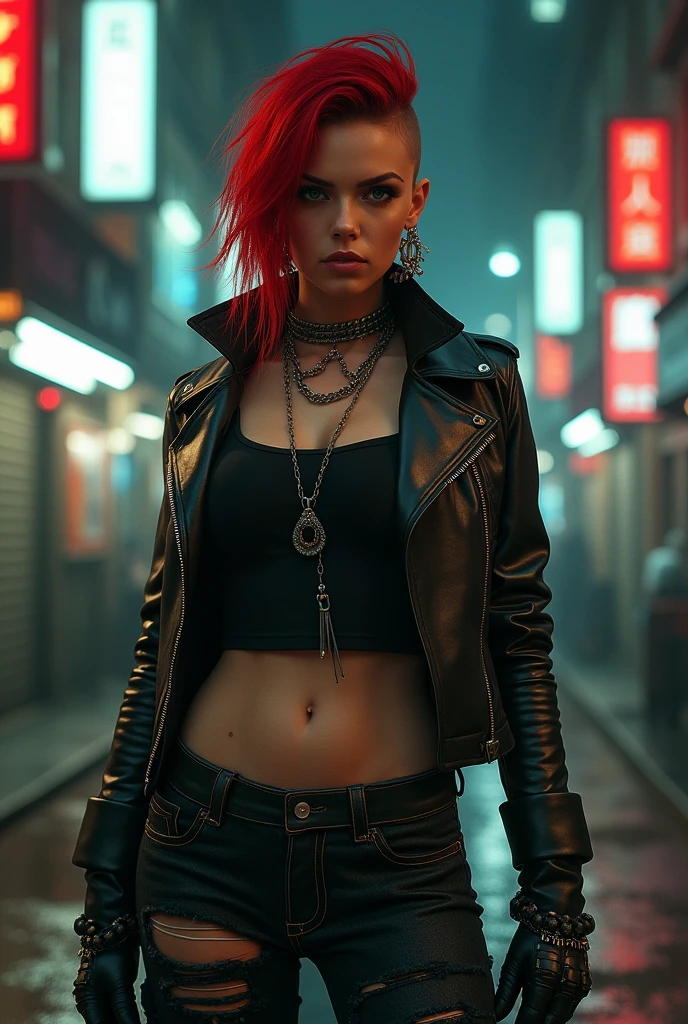 walking down the street dressed as a bad girl. orange hair,  pixie style haircut 