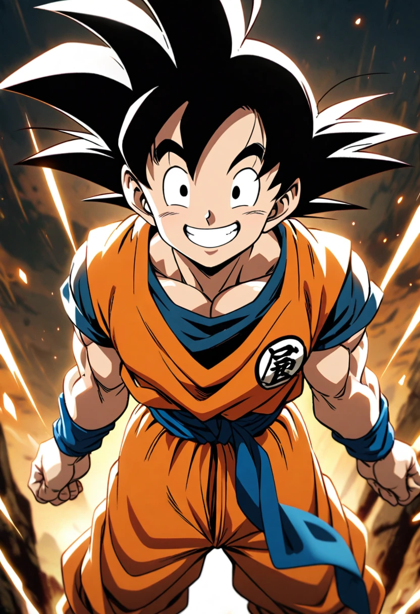 Create Goku smiling, image above the waist