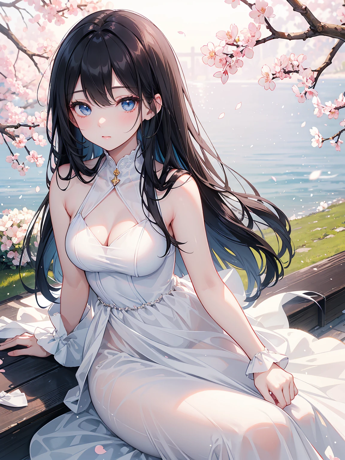 (high quality,masterpiece,4k,8k,16k),cute girl,bust,medium chest,ta dress,smooth skin,silky hair,vibrant colors,dreamy lighting,shiny girden,subtle details,intense gaze,revealing expression,porcelain-like complexion,graceful pose,gentle atmosphere,pure innocence,natural beauty,sublime aesthetics