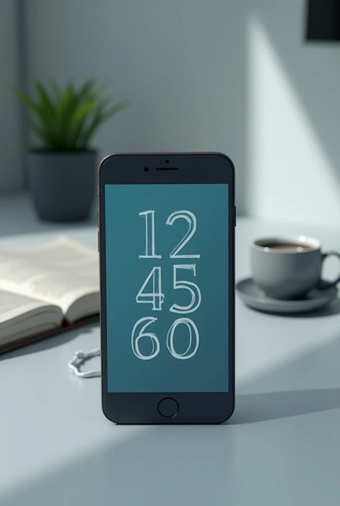 A 7 digits mobile number 1234560 showing on a mobile screen placed on a table
