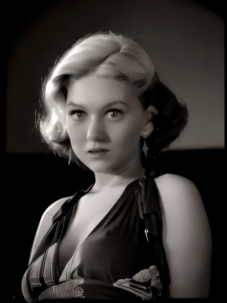 a black and white photo of a woman in a dress by George Hurrell, flickr, op art, 1 9 4 0 s haircut, vintage noir, old hollywood, 1940s photography, 1 9 4 0 s film noir, 1940's photography, in her early 20s, 1 9 4 0 s, 1940s