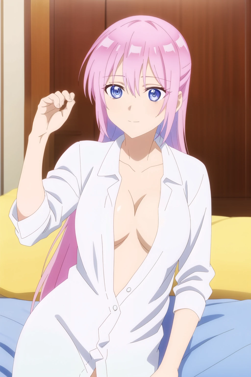 score_9, score_8_up, score_7_up, source_anime, best quality, masterpiece, rating_explicit, uncensored, official sstyle, anime screencap, megami magazine, ugly man, vaginal sex, motion lines, BREAK, lying, on side, spooning, euphemia li britannia, pink hair, long hair, purple eyes, double bun, (large breasts:1.2), cleavage, pink dress, long sleeves, cleavage cutout, flower, choker, flower choker, bedroom, half closed eyes, blush, happy, orgasm, closed mouth, sweat, vulgarity