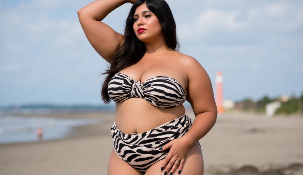 HD wallpaper 32k cinematic shoot of a Beautiful cute gangster girl, with thick thighs and a curvy slim waist, twin braids,  wearing a bikini, horny, seductively, smiling, ((lowwaist)), ((tattoos on her body))