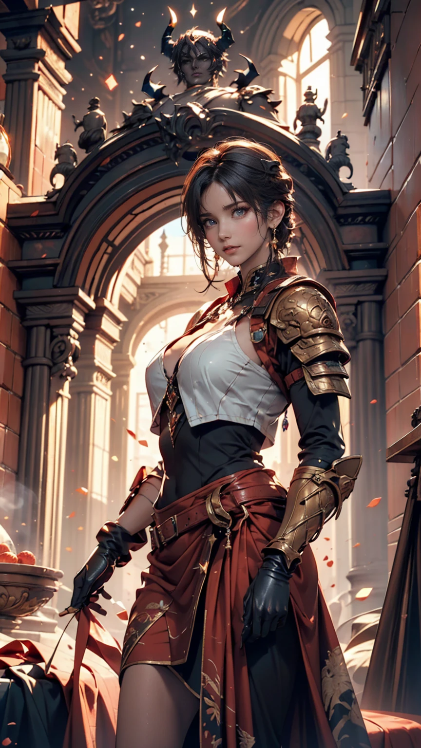 Paladin, Resolute expression、24-year-old female、Sexy proportions、Sexy、Narrow waist、Wear accessories on your wrist、Cross one&#39;s arms