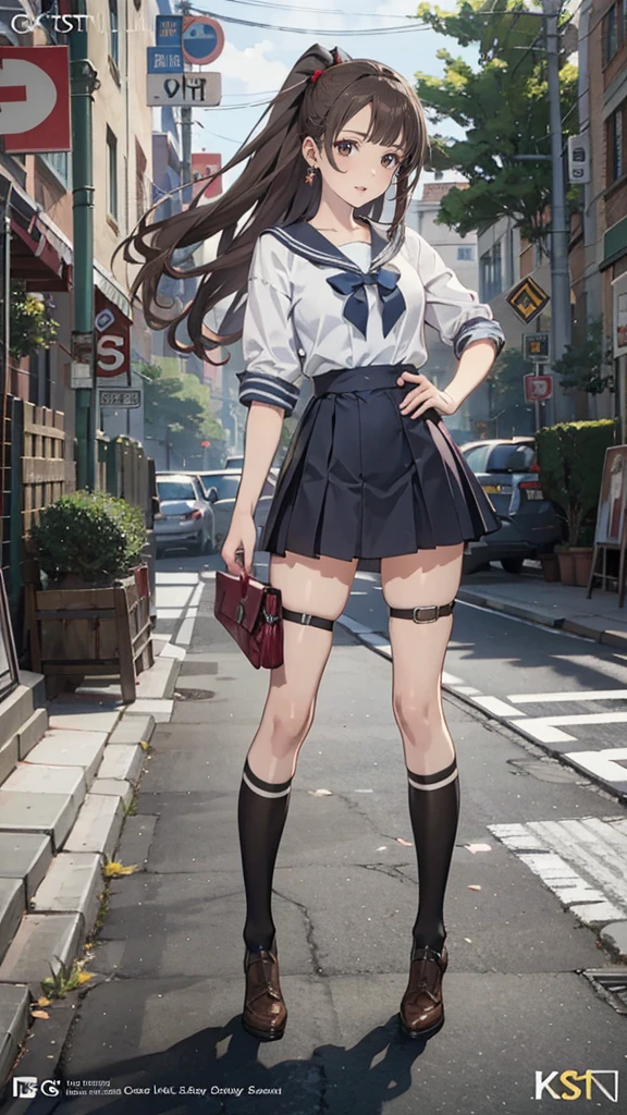 anime - style illustration of a woman in a  high school outfit, video game character, official character art, trending on cgstation, e-girl, e - girl, cushart krenz key art feminine, full body, female action anime girl, 