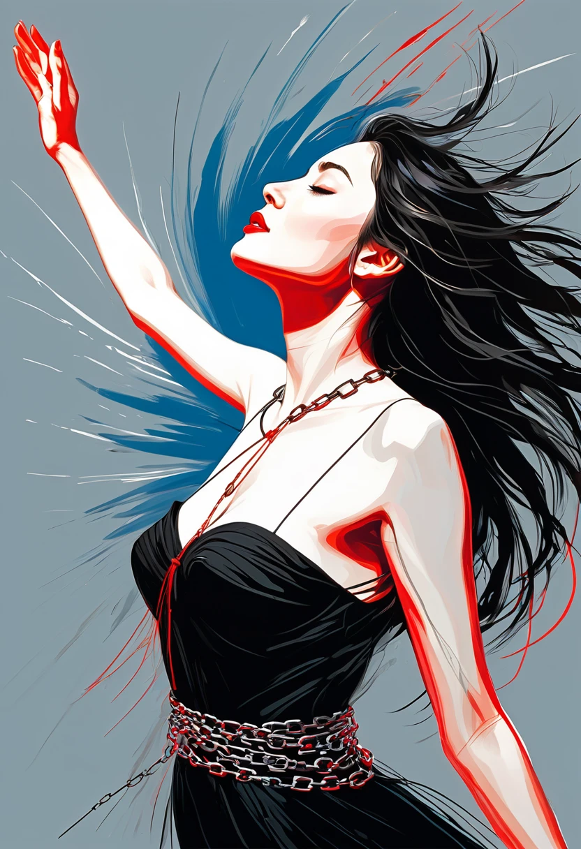 Black Dress、see the beholder、poneyTail、An American woman、20yr old、Beautiful woman with big breasts、Thick lip、a smile
