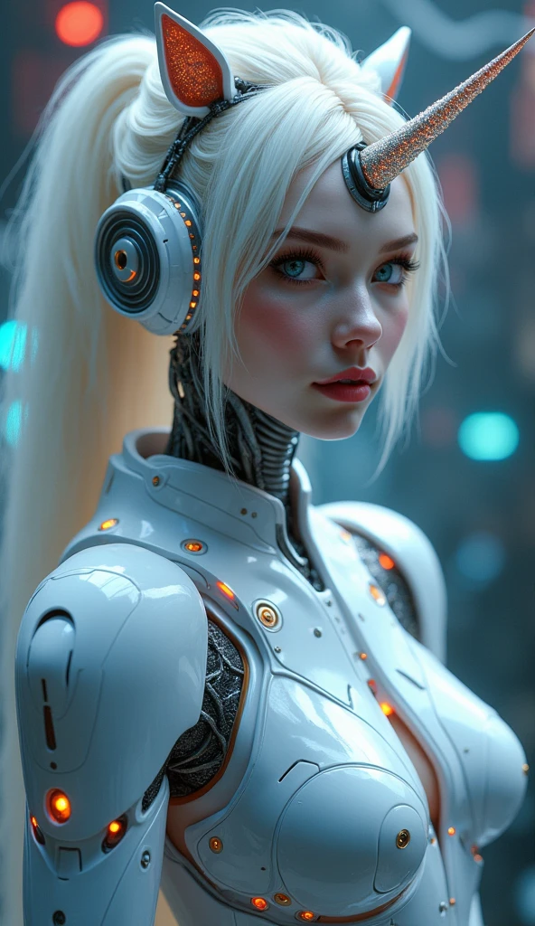 beautiful android woman abomination with wires and electronic elements integrated into her body in an organized way, spaceship environment, excellent lighting, detailed image