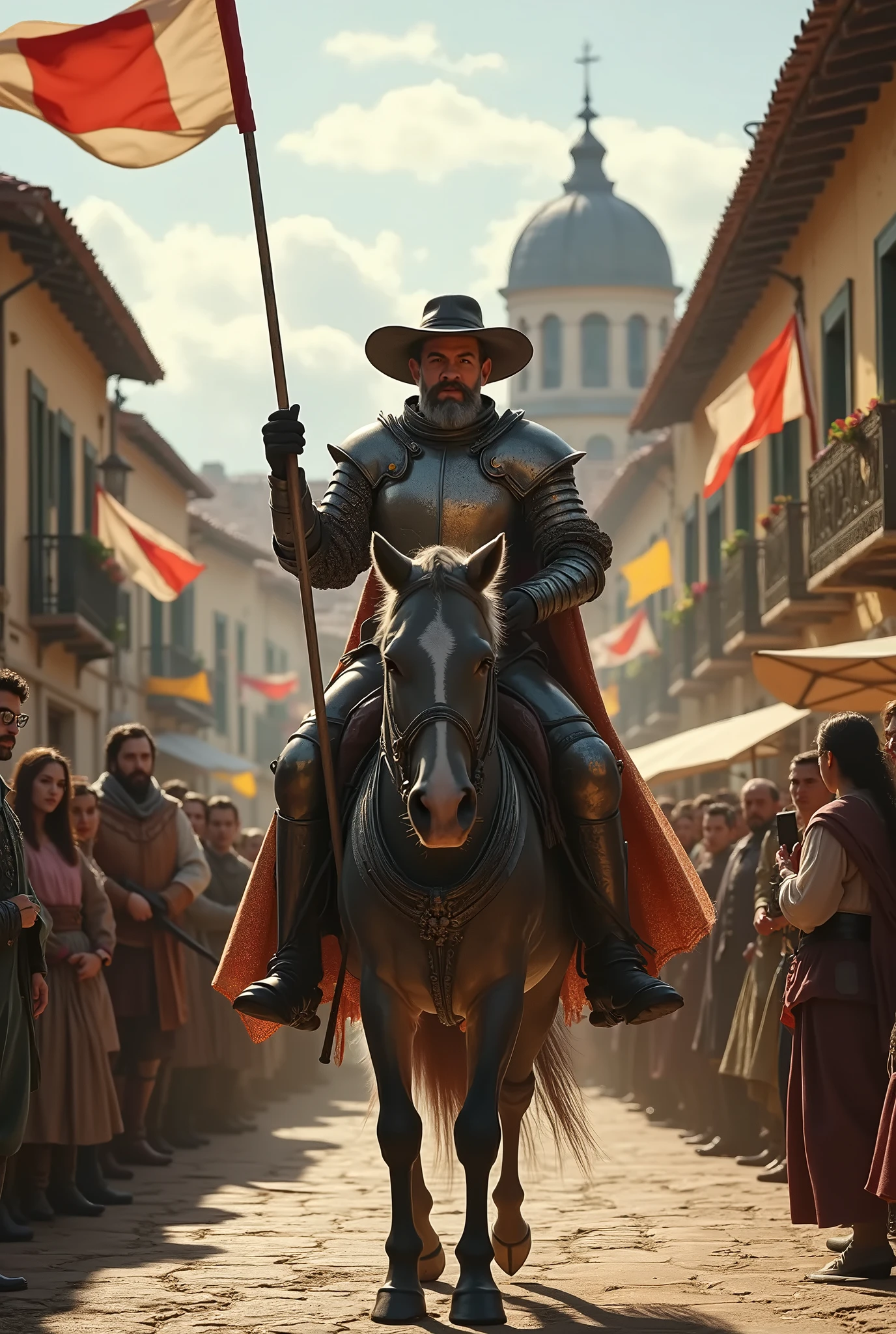 arafed image of a man in a hat and armor standing in front of a crowd of soldiers, cyberpunk dark fantasy art, that we would see in the essoldo, symmetrical dieselpunk warrior, widescreen shot, gray men, aztec fantasy, black and white matte painting, exterminatus, steampunk world spikes --auto --s2