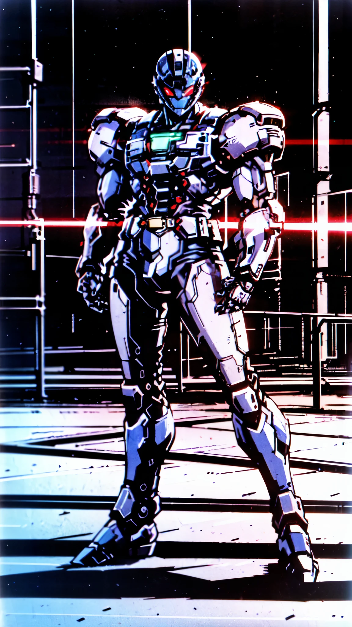 (masterpiece:1.5, best quality:1.5, extremely delicate:1.5), ((male:1.5)), a man wearing a full-face helmet, green eyes, fantasy-style high-tech biomimetic armored combat suit, (a composite layered chest armor), the design balances heavy with agility, fully enclosed shoulder guards, matching arm and leg guards, a belt of gemstone, (the color scheme is primarily Red and Blue with Black accents, Organic Biotech, Concept Inspired by superhero, glowing eyes, armor glows, stand of a futuristic sci-fi city), this character embodies a finely crafted fantasy-style armored hero in anime style, exquisite and mature art style, metallic, high definition, highres, ultra-detailed, ultra-fine painting, professional, perfect body proportions, golden ratio, anatomically correct, symmetrical face, extremely detailed eyes and face, high quality eyes, creativity, RAW photo, UHD, 32k, Natural light, cinematic lighting, masterpiece-anatomy-perfect