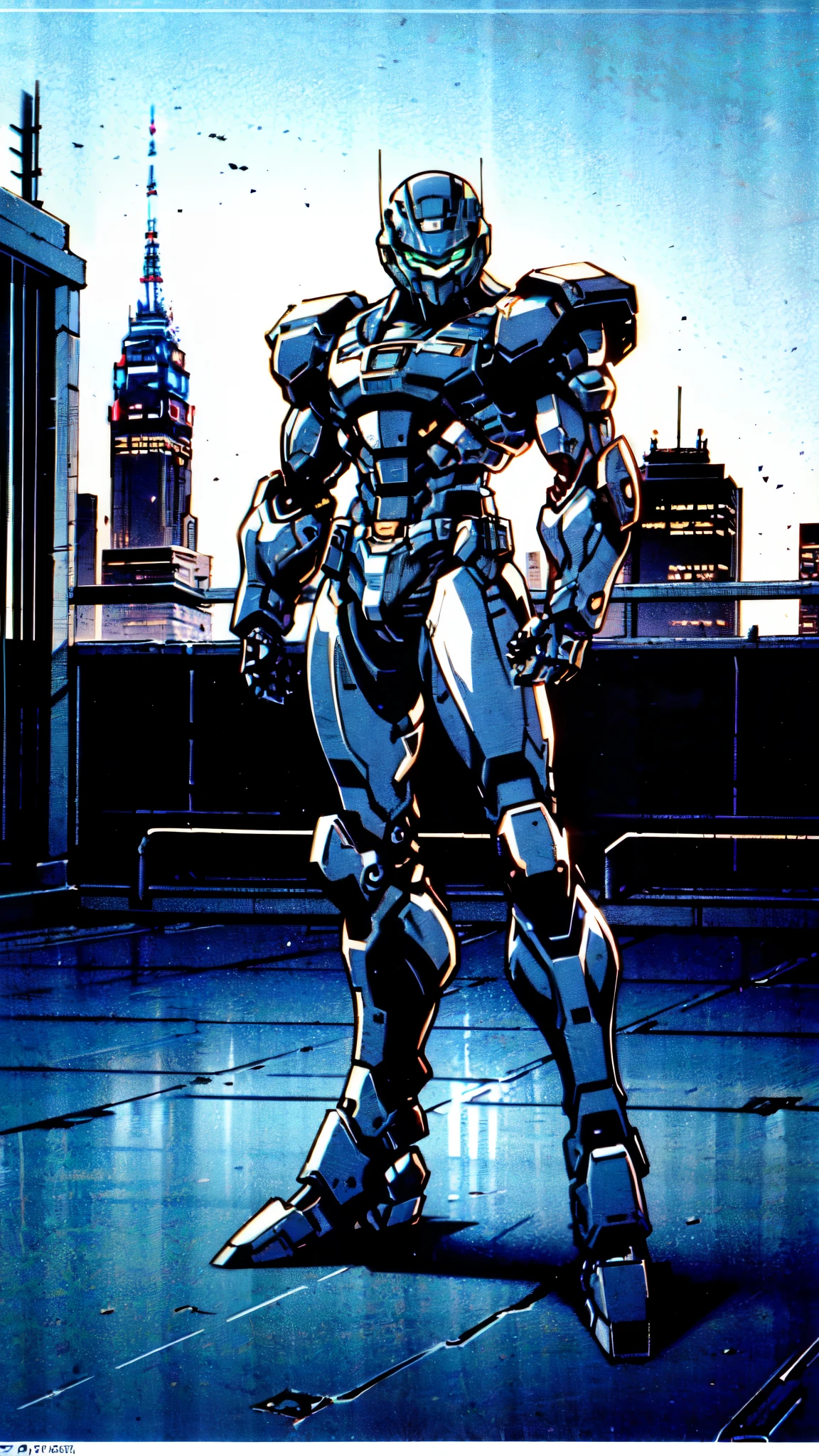 (masterpiece:1.5, best quality:1.5, extremely delicate:1.5), ((male:1.5)), a man wearing a full-face helmet, green eyes, fantasy-style high-tech biomimetic armored combat suit, (a composite layered chest armor), the design balances heavy with agility, fully enclosed shoulder guards, matching arm and leg guards, a belt of gemstone, (the color scheme is primarily Red and Blue with Black accents, Organic Biotech, Concept Inspired by superhero, glowing eyes, armor glows, stand of a futuristic sci-fi city), this character embodies a finely crafted fantasy-style armored hero in anime style, exquisite and mature art style, metallic, high definition, highres, ultra-detailed, ultra-fine painting, professional, perfect body proportions, golden ratio, anatomically correct, symmetrical face, extremely detailed eyes and face, high quality eyes, creativity, RAW photo, UHD, 32k, Natural light, cinematic lighting, masterpiece-anatomy-perfect