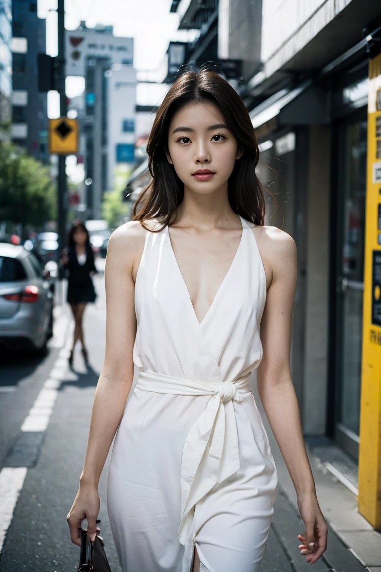  realistic photograph ,  Beautiful young Japanese women , Street and a sexy dress 