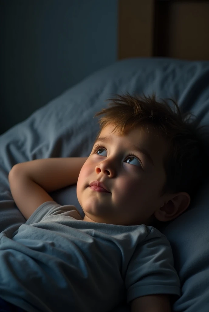 makes image of a white man, 3, model type, with short dark hair, with blue eyes,, lying down on a bed, touching your body.